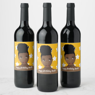 Etiqueta Para Botella De Vino Cumpleaños! Belleza natural, estrellas blancas, or