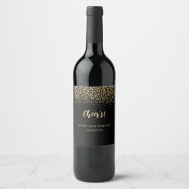 Etiqueta Para Botella De Vino Cumpleaños Brillo Estampado Leopardo Oro Negro