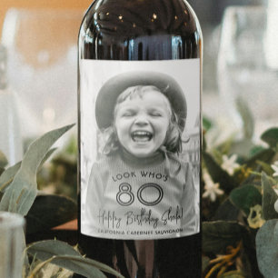 Etiqueta Para Botella De Vino Cumpleaños Chic Tipografía Negra Foto Fiesta