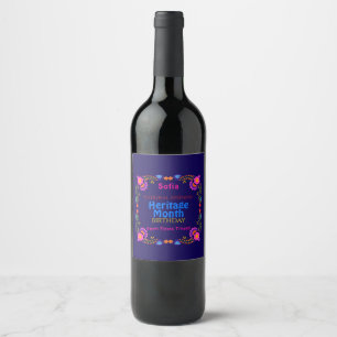 Etiqueta Para Botella De Vino Cumpleaños Colorido Floral del Patrimonio Hispano 