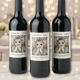 Etiqueta Para Botella De Vino Cumpleaños con Foto Vintage