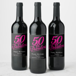 Etiqueta Para Botella De Vino Cumpleaños de 50 y fabuloso Rosa Escritura persona