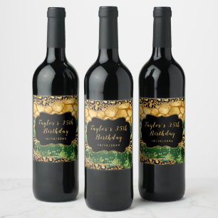 Etiqueta Para Botella De Vino Cumpleaños de ágata Safari Dorado y Verde