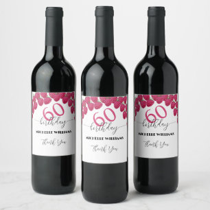 Etiqueta Para Botella De Vino Cumpleaños de Arte Caligrafía Acuarela Frambuesa R