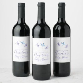 Etiqueta Para Botella De Vino Cumpleaños de bebé con libélulas pintadas a mano