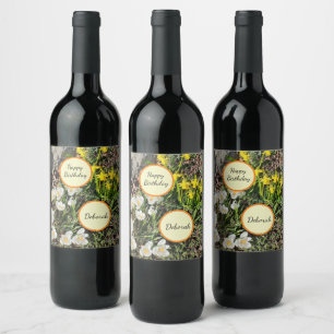 Etiqueta Para Botella De Vino Cumpleaños de Daffodils y Crocus