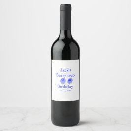Etiqueta Para Botella De Vino Cumpleaños de dos años de baya azul agregar nombre