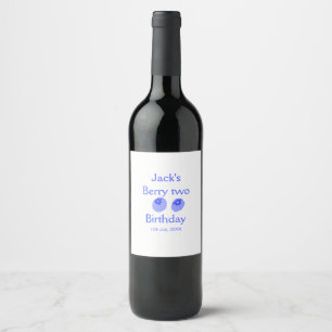 Etiqueta Para Botella De Vino Cumpleaños de dos años de baya azul agregar nombre