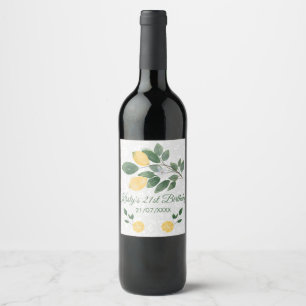 Etiqueta Para Botella De Vino Cumpleaños de limones sicilianos acuarela