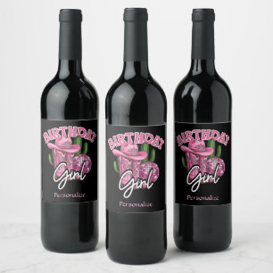 Etiqueta Para Botella De Vino Cumpleaños de Vaquera Rosa Glam Occidental Persona