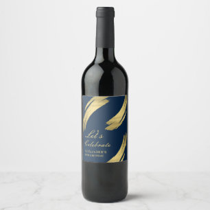 Etiqueta Para Botella De Vino Cumpleaños elegante y chic de azul marino y dorado