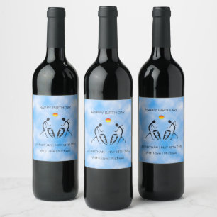 Etiqueta Para Botella De Vino Cumpleaños feliz, bailarinas de silueta y tambores
