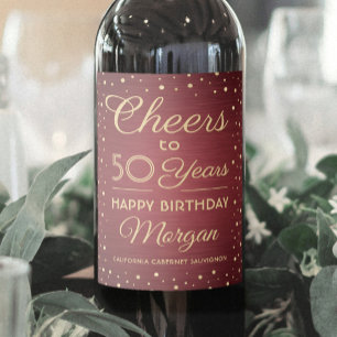 Etiqueta Para Botella De Vino Cumpleaños Feliz Burgundy Dorado Confeti Cepillado