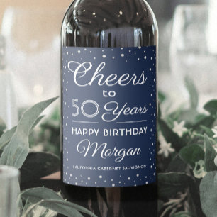 Etiqueta Para Botella De Vino CUMPLEAÑOS Feliz Cumpleaños Confeti Azul Marino y
