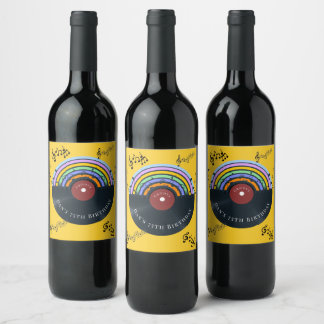 Etiqueta Para Botella De Vino Cumpleaños Hippie Disco de Vinilo Vintage Genial