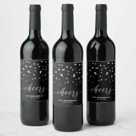 Etiqueta Para Botella De Vino Cumpleaños moderno de plata y negro para celebrar 