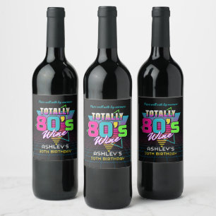 Etiqueta Para Botella De Vino Cumpleaños Neon Vintage de Retro 80