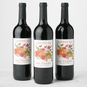Etiqueta Para Botella De Vino Cumpleaños número 100 de Flor Silvestre de Calabaz