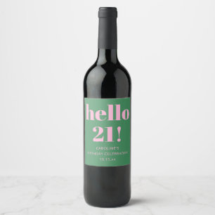 Etiqueta Para Botella De Vino Cumpleaños número 21 atrevido moderno retro rosa v