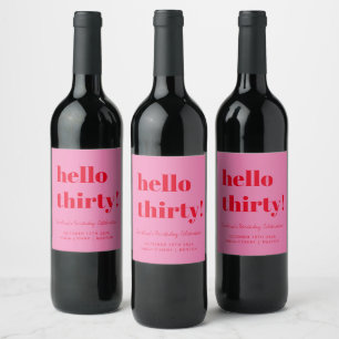 Etiqueta Para Botella De Vino Cumpleaños número 30 personalizado moderno rosa ro