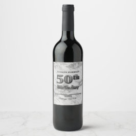 Etiqueta Para Botella De Vino Cumpleaños número 50 de mármol 