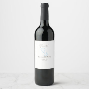 Etiqueta Para Botella De Vino cumpleaños par tee globo gris azul garabato nombre