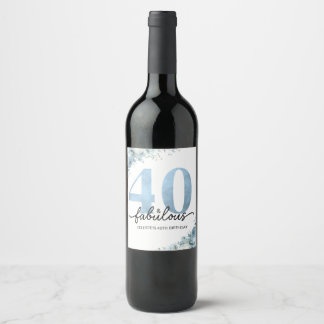 Etiqueta Para Botella De Vino Cumpleaños personalizado 40 y fabuloso con flores 