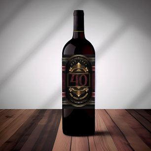 Etiqueta Para Botella De Vino Cumpleaños Personalizado Vintage Negro Dorado Burg