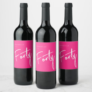 Etiqueta Para Botella De Vino Cumpleaños rosa moderno 40º cuadragésimo