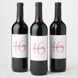 Etiqueta Para Botella De Vino Cumpleaños Rosa Personalizado Dulces 16