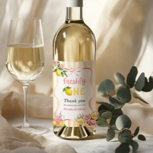 Etiqueta Para Botella De Vino Cumpleaños uno recién arco rosa amarillo limón