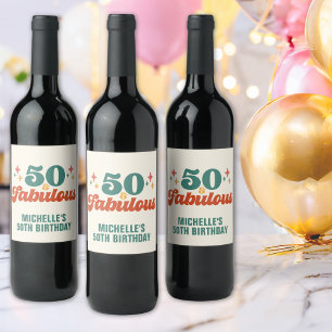 Etiqueta Para Botella De Vino Cumpleaños Vintage Retro 50 y Fabuloso