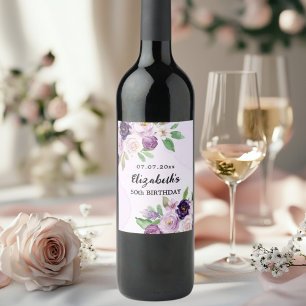 Etiqueta Para Botella De Vino Cumpleaños violeta púrpura rosa florines
