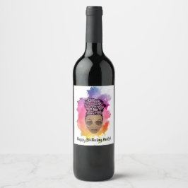 Etiqueta Para Botella De Vino Cumpleaños! Watercolor de las mujeres negras motiv