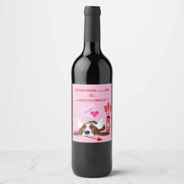 Etiqueta Para Botella De Vino Cupid Basset Hound (Anverso)