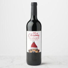 Etiqueta Para Botella De Vino Curioso perro gracioso con Santa Hat