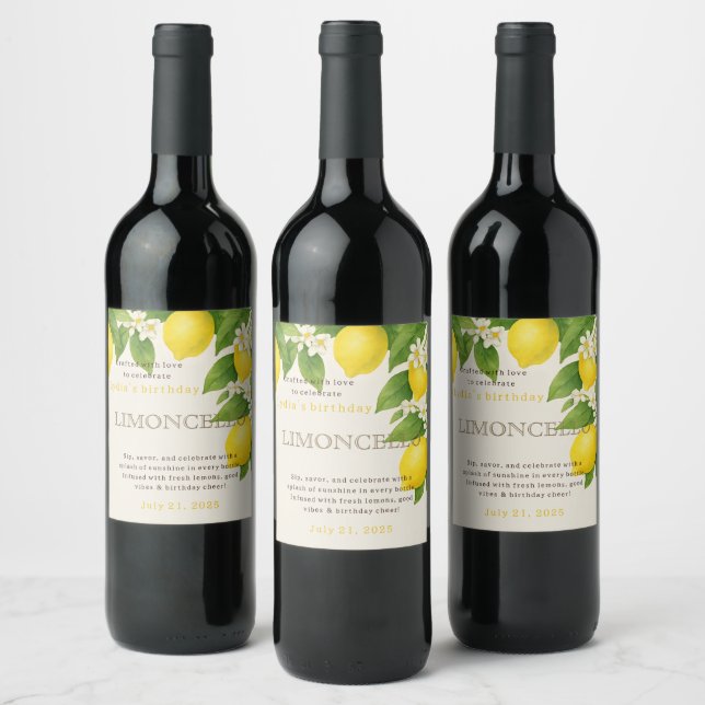 Etiqueta Para Botella De Vino Custom Birthday Limoncello Bottle Label (Botellas)