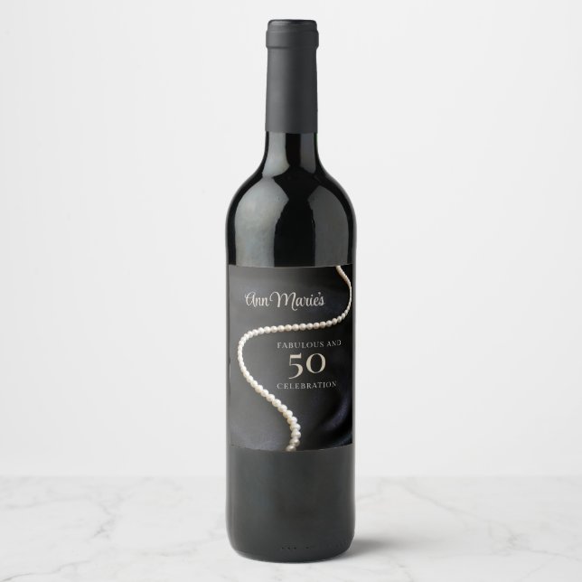 Etiqueta Para Botella De Vino Custom Black 50 and Fabulous (Anverso)