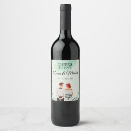 Etiqueta Para Botella De Vino Custom green watercolor flowy wedding