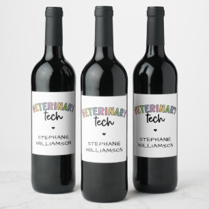 Etiqueta Para Botella De Vino Custom Name Veterinary Tech   Técnico de Vet