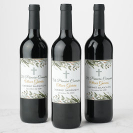 Etiqueta Para Botella De Vino Cute acuarela Verdor Primera Comunión Española
