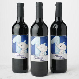 Etiqueta Para Botella De Vino Cute Baby Elephant First Birthday