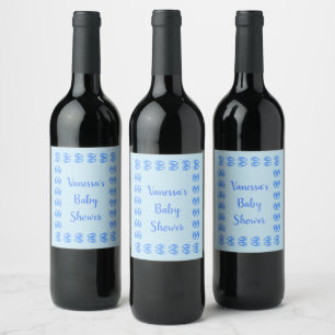 Etiqueta Para Botella De Vino Cute Blue Baby Boy Bunny Pies Paseo de Bebé de Pas