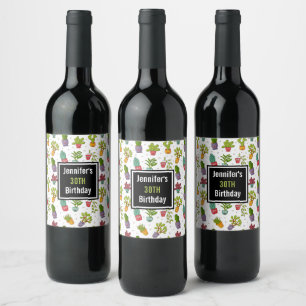 Etiqueta Para Botella De Vino Cute Cactus Naturaleza Sucultores Patrón Cumpleaño