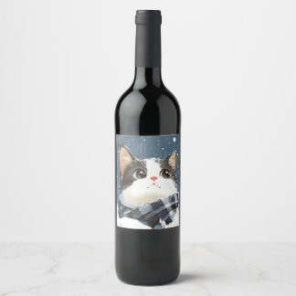 Etiqueta Para Botella De Vino Cute cat cozy winter snow