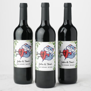 Etiqueta Para Botella De Vino Cute Cat Gracias Baby Shower Wine Label