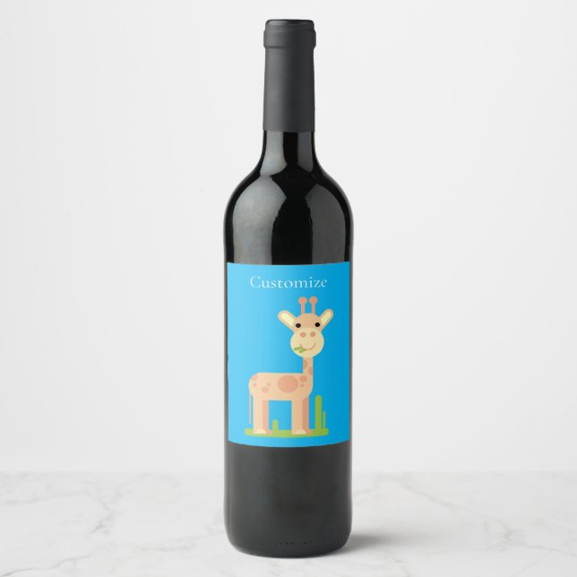 Etiqueta Para Botella De Vino Cute Giraffe Munching Thunder_Cove (Anverso)
