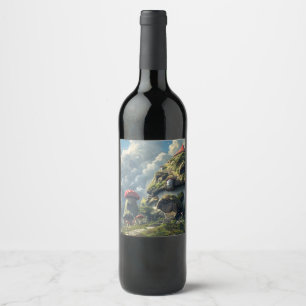 Etiqueta Para Botella De Vino Cute gnome, casa de hongos