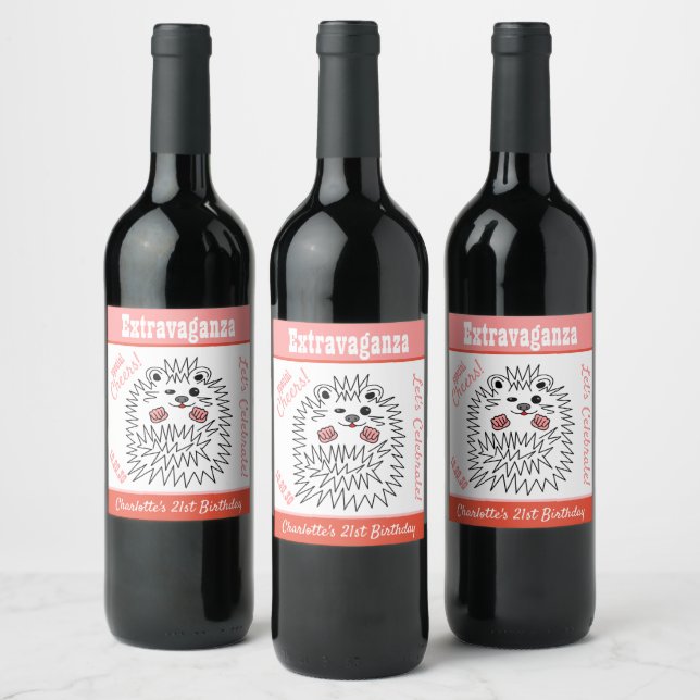 Etiqueta Para Botella De Vino Cute Hedgehog Saludos Especiales. Cumpleaños (Botellas)