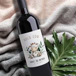 Etiqueta Para Botella De Vino Cute Holy Cow Foliage Pastel Neutral Kids Birday